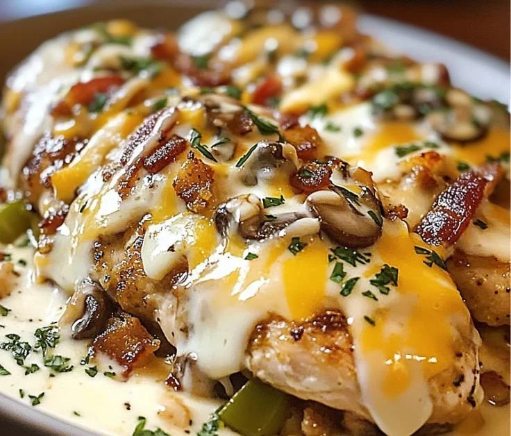 Delicious smothered chicken dish from Texas Roadhouse served with savory gravy