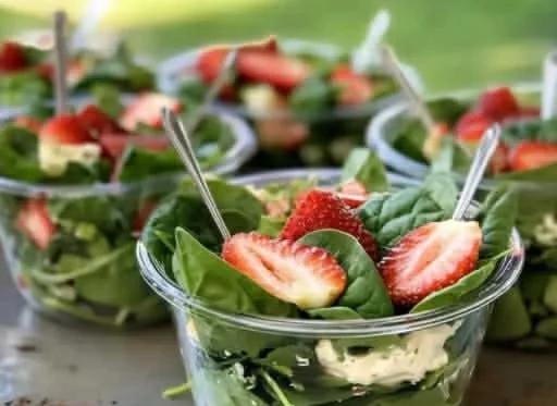 Delicious strawberry spinach salad cups filled with fresh ingredients