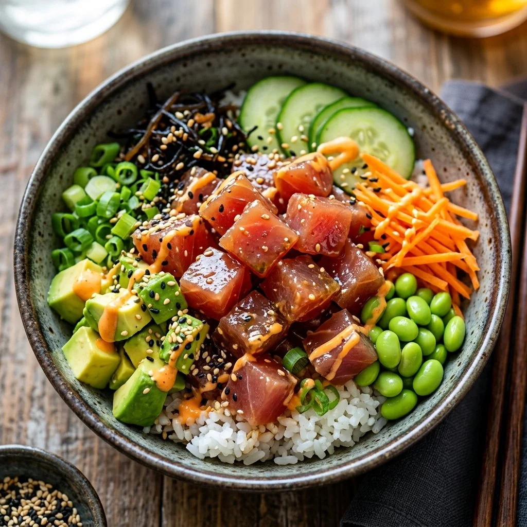 Delicious Ahi Tuna Poke Bowl with fresh ingredients and vibrant toppings