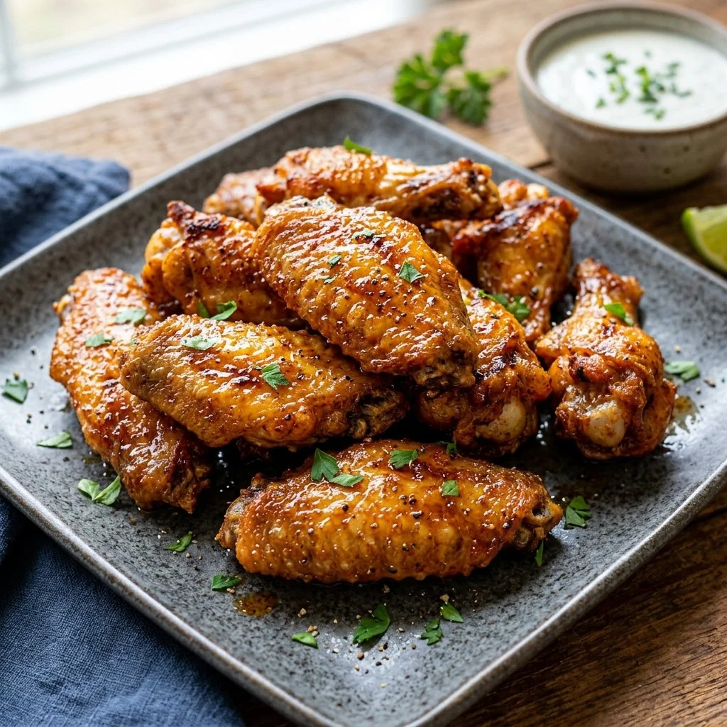Air Fryer Chicken Wings with crispy skin and tasty seasoning