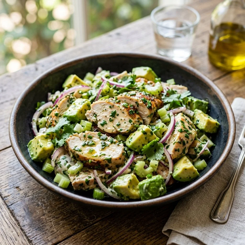 Delicious avocado chicken salad with fresh ingredients