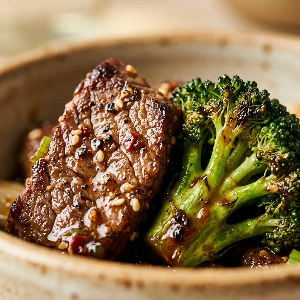 Delicious beef and broccoli stir-fry served on a plate with steamed rice