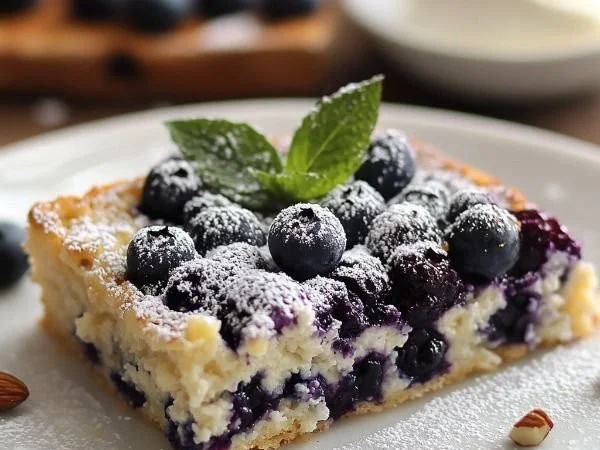 Blueberry cottage cheese breakfast bake fresh out of the oven.