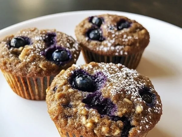 Blueberry cottage cheese protein-packed muffins on a wooden table