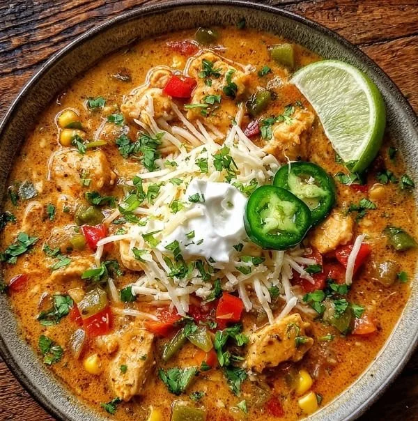 Bowl of flavorful Cajun White Chicken Chili garnished with cilantro
