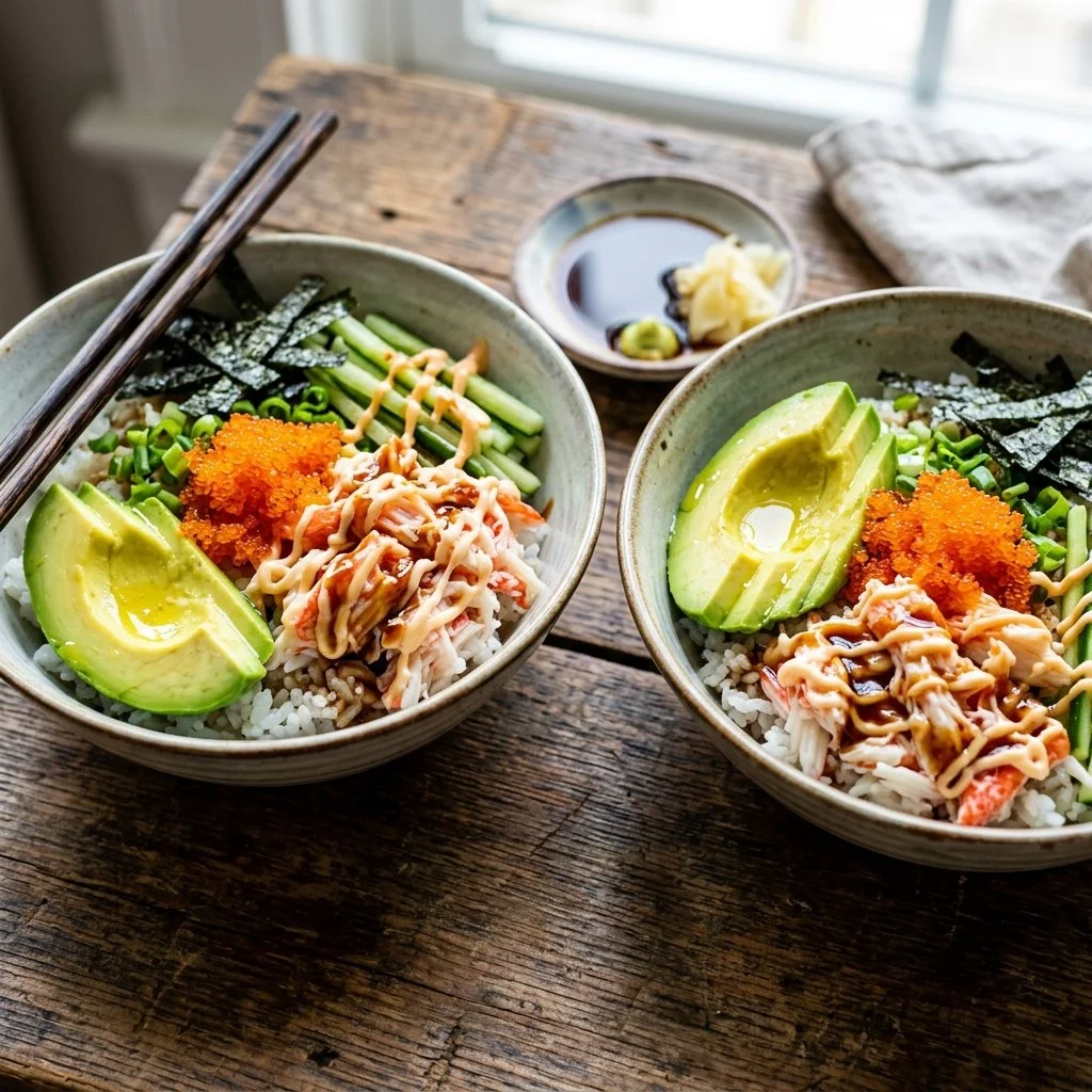California Roll Bowl with fresh ingredients and vibrant colors