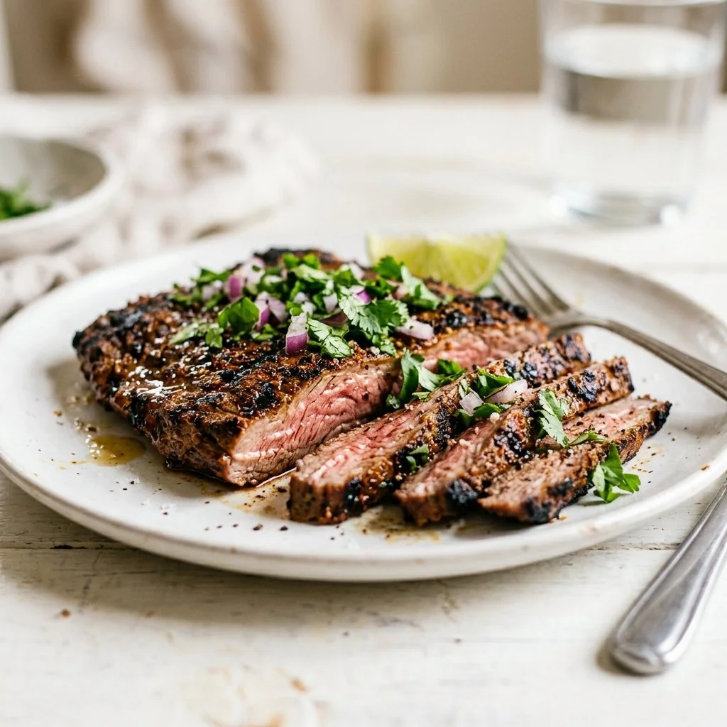 Delicious grilled Carne Asada served with traditional sides.