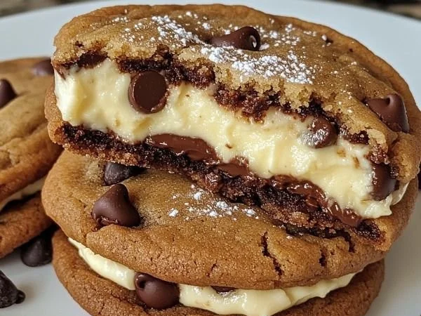 Cheesecake-stuffed chocolate chip cookies fresh out of the oven
