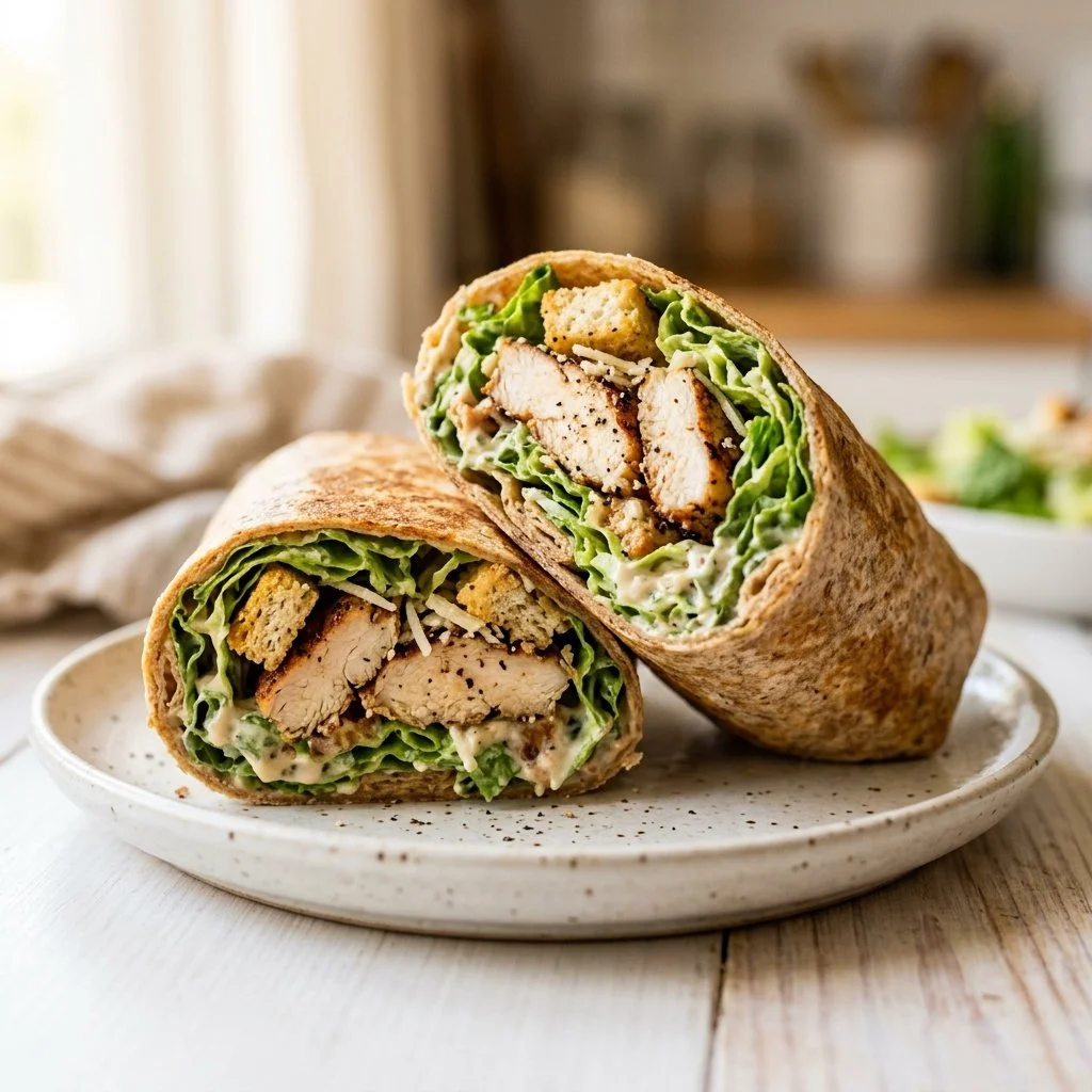 Delicious Chicken Caesar wraps ready to be served for a healthy meal.
