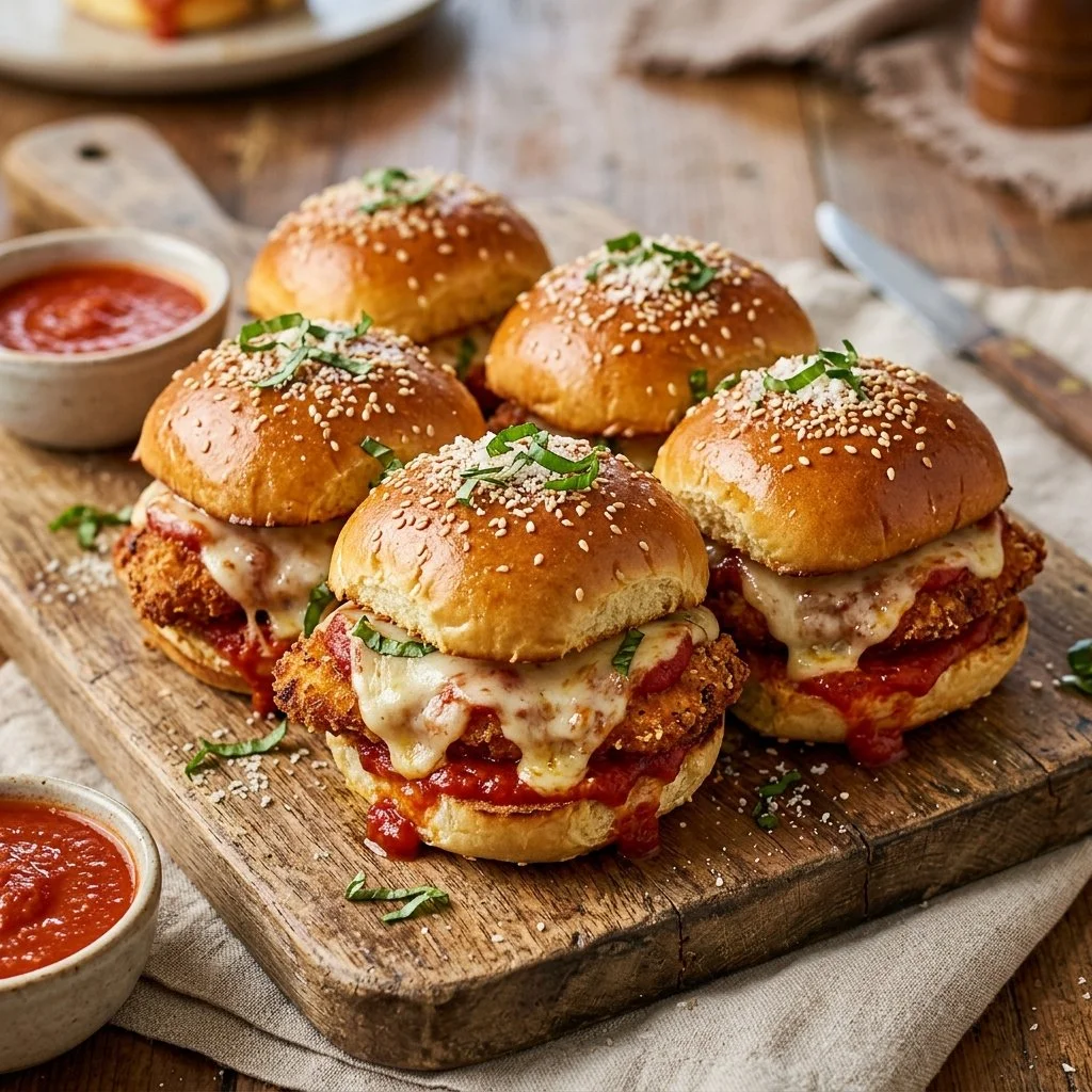 Delicious Chicken Parm Sliders with crispy chicken and melted cheese
