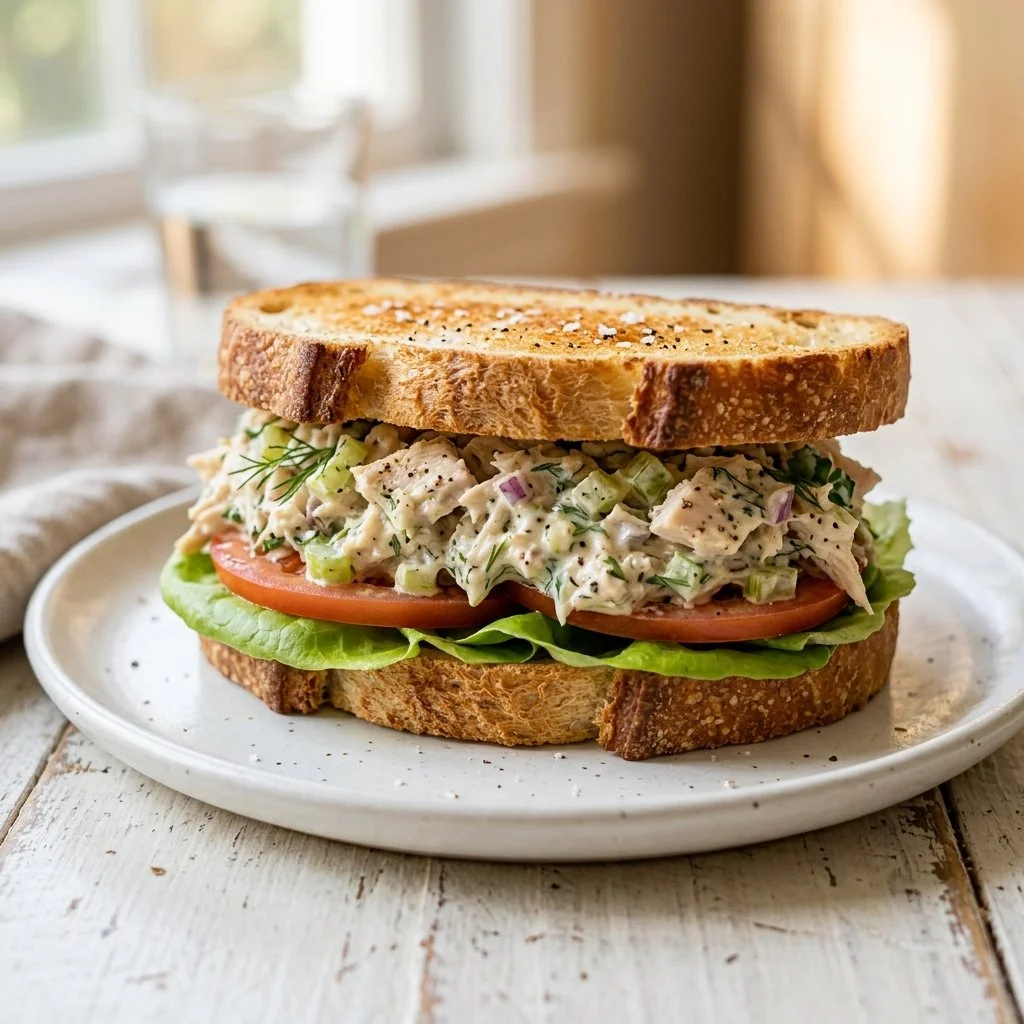 Delicious Chicken Salad Sandwich with fresh ingredients and creamy dressing
