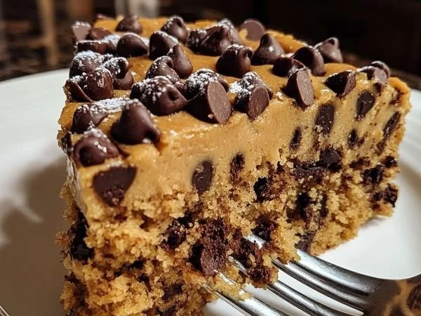 Deliciously baked Chocolate Chip Cookie Cake with chocolate chips and a golden crust