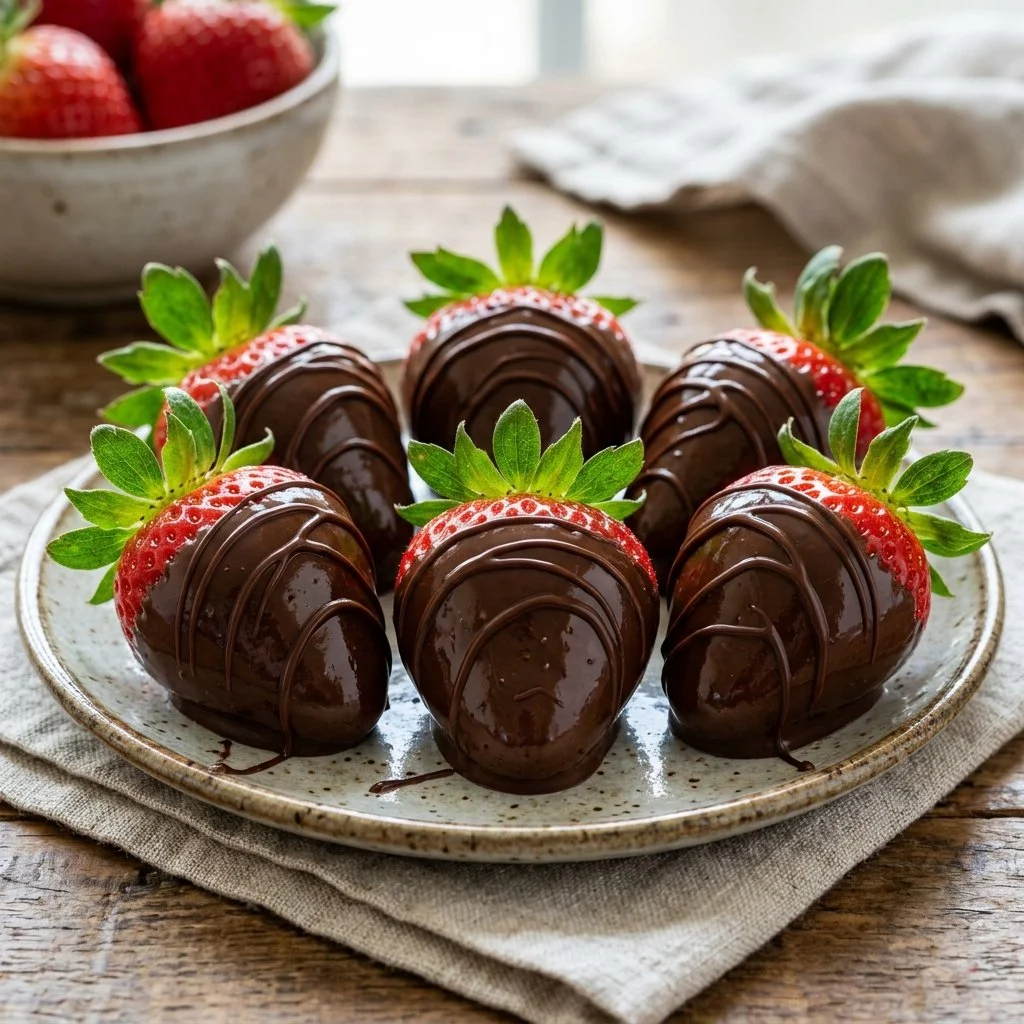 Delicious chocolate covered strawberries arranged beautifully on a platter