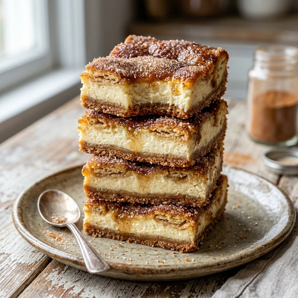 Delicious Churro Cheesecake Bars with a cinnamon sugar topping