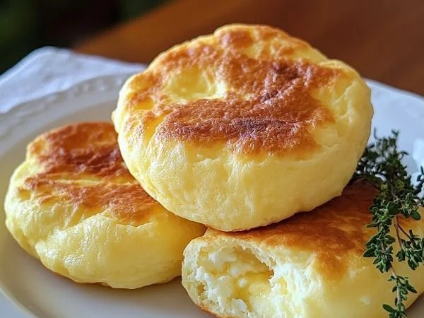 Fluffy cottage cheese cloud bread served on a plate