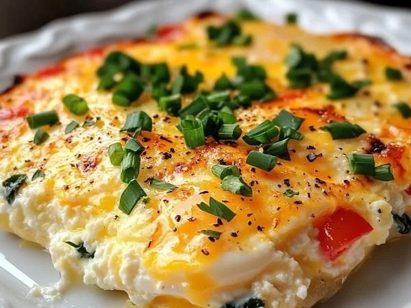 Delicious Cottage Cheese Egg Bake prepared in a baking dish.