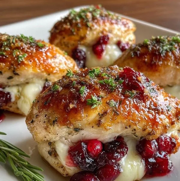 Cranberry Brie Stuffed Chicken plated for a gourmet meal