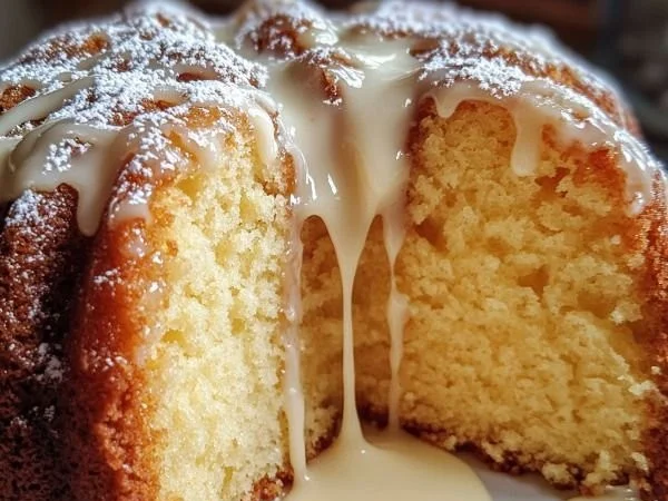 Cream Cheese Glazed Vanilla Buttermilk Pound Cake with a rich glaze on top