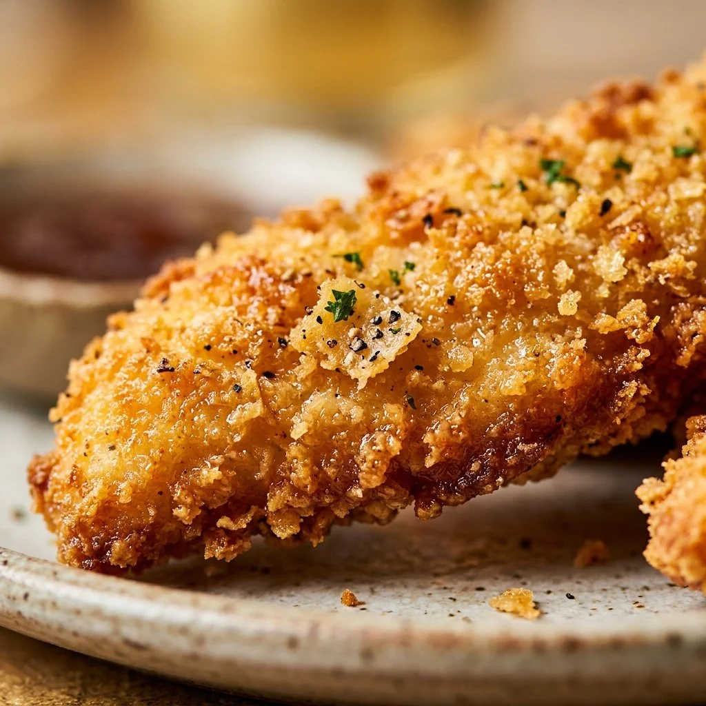 Crispy baked chicken tenders served with a dipping sauce