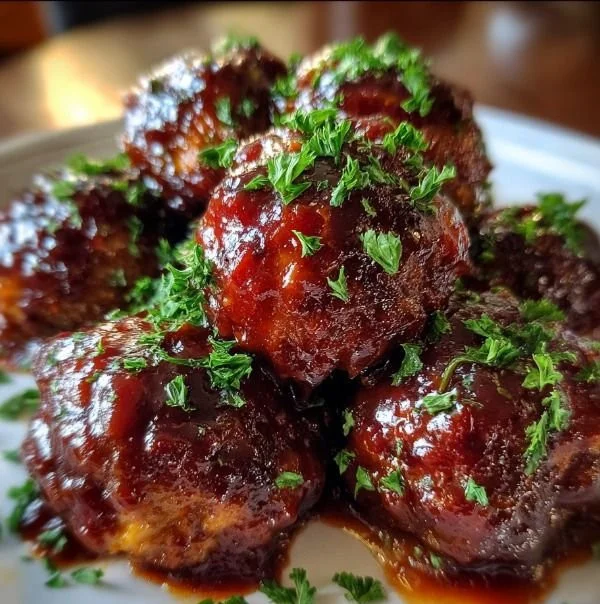 Delicious crockpot BBQ meatballs served on a platter with sauce