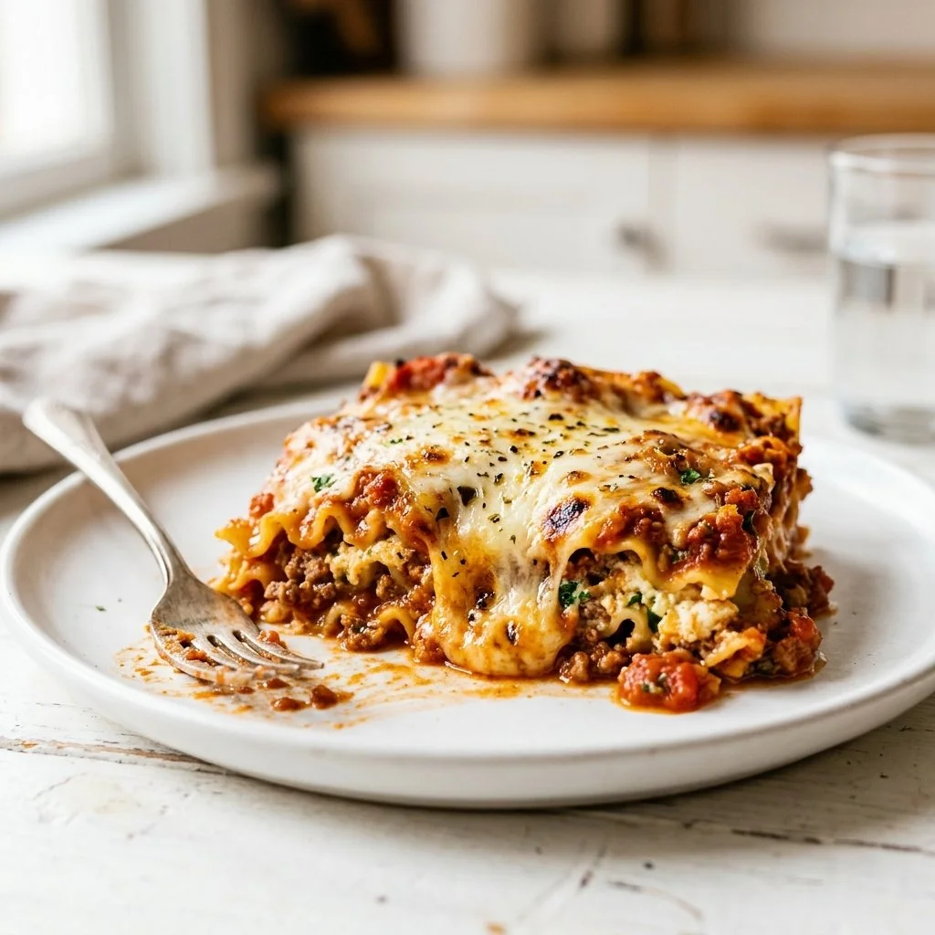 Delicious Crockpot Lasagna with layers of cheese and pasta in a slow cooker.