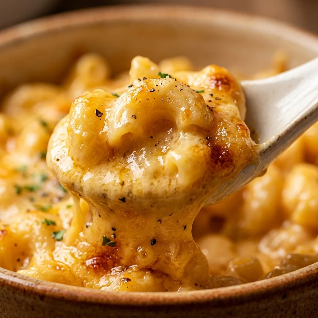 Delicious creamy crockpot mac and cheese served in a bowl
