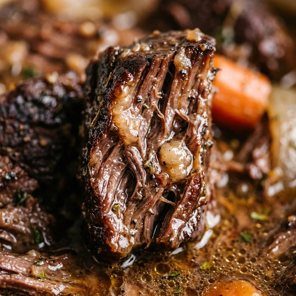 Delicious crockpot pot roast served with vegetables and gravy