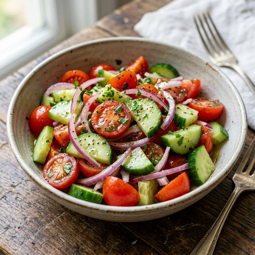 Fresh Cucumber Tomato Onion Salad with vibrant vegetables