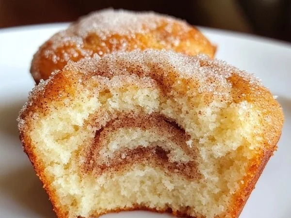 Freshly baked easy homemade cinnamon muffins with a warm golden brown top.