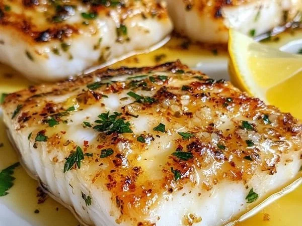 Delicious Garlic Butter Cod fillets served on a plate