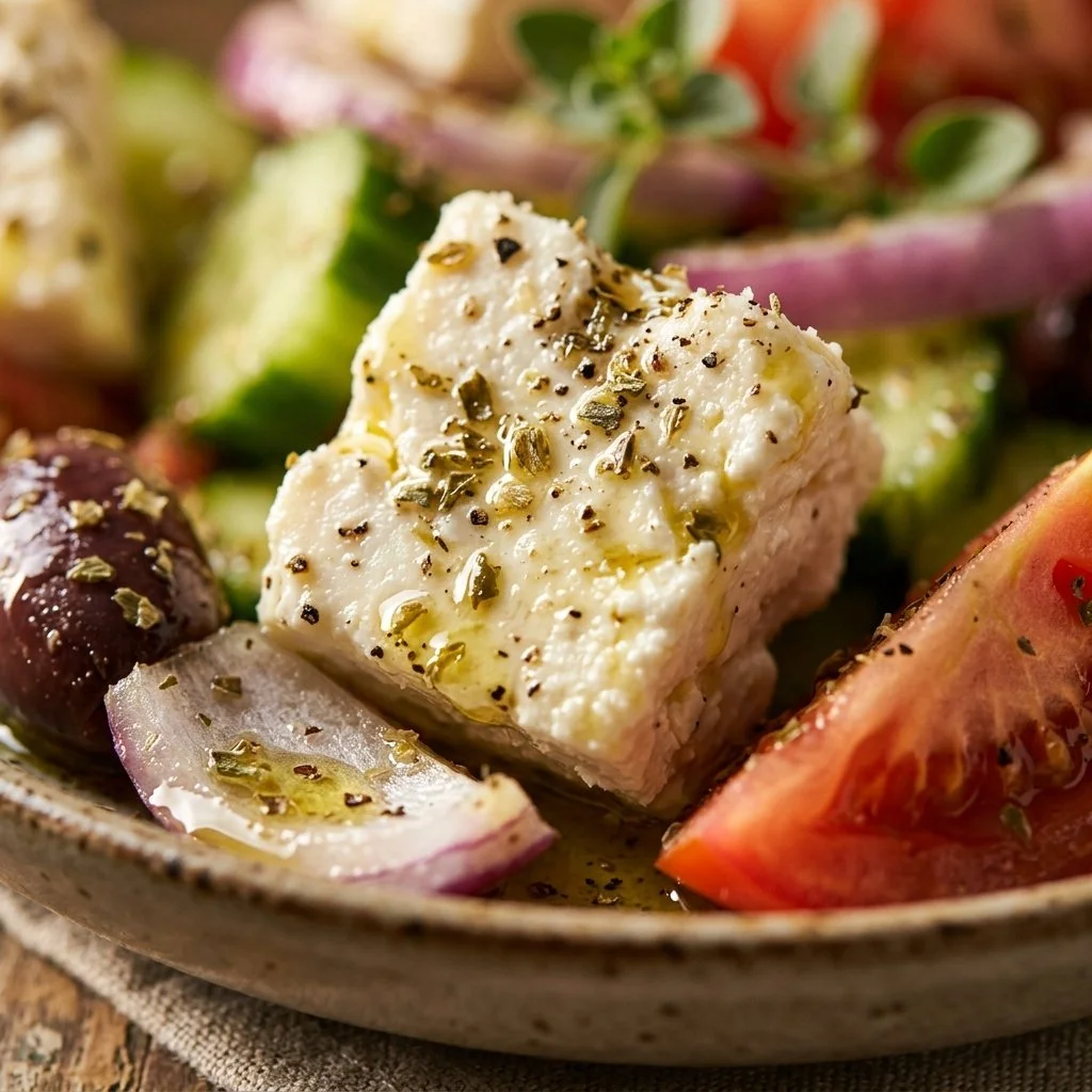 Fresh Greek Salad with tomatoes, cucumbers, olives, and feta cheese