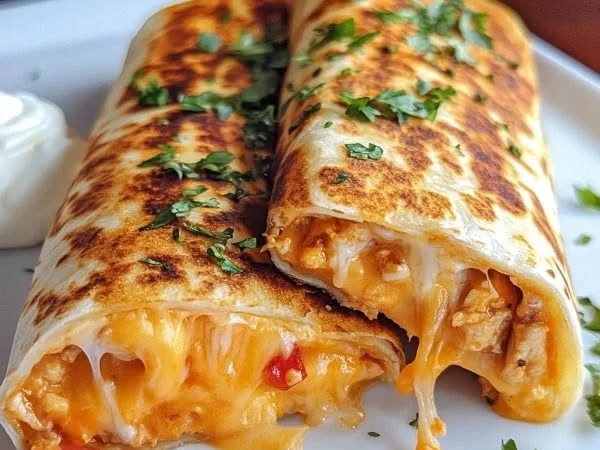 Delicious grilled cheese burrito with melted cheese and crispy tortilla