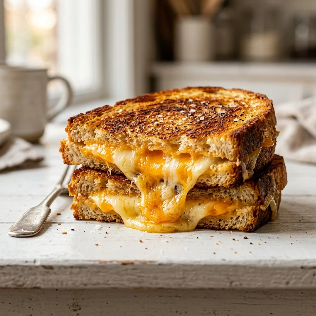 Delicious grilled cheese sandwich with melted cheese and golden toasted bread