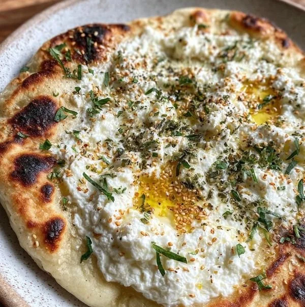 High-protein cottage cheese flatbread fresh out of the oven