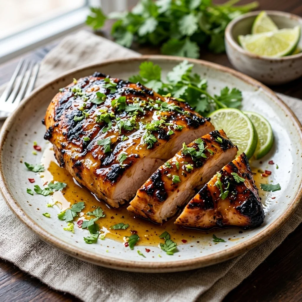 Delicious honey lime grilled chicken on a plate