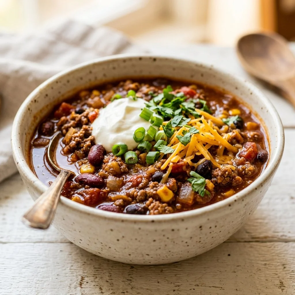 Delicious Instant Pot chili served in a bowl, ready to be enjoyed.