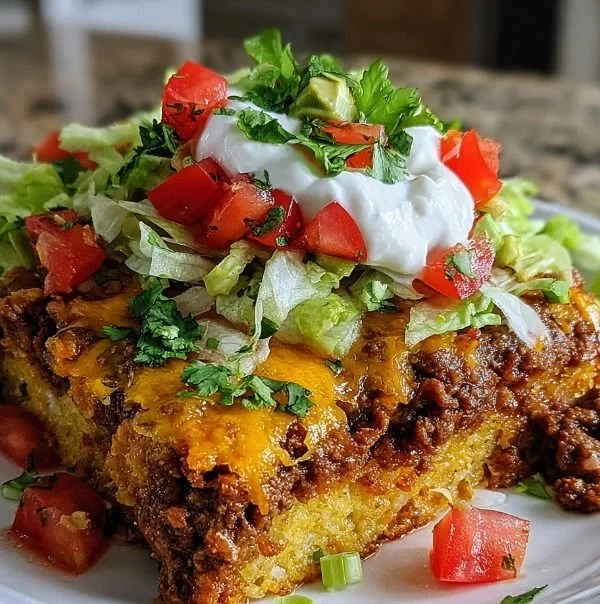 Delicious Keto Taco Casserole served in a dish, featuring cheese and toppings.