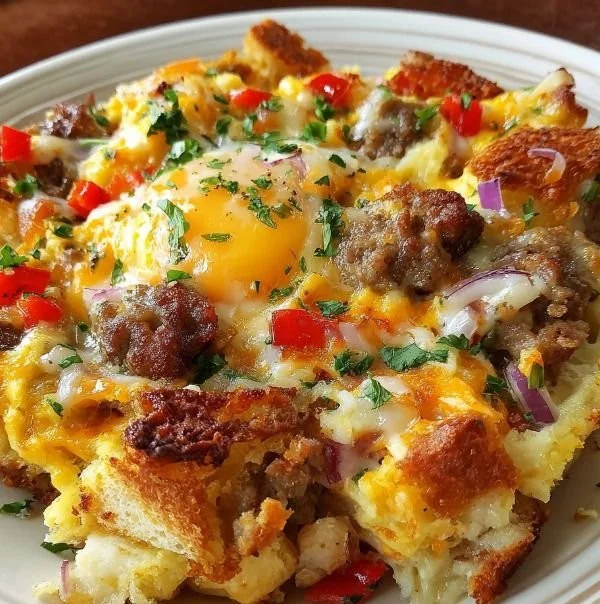 Delicious Make-Ahead Crockpot Christmas Breakfast Casserole ready for the holiday meal