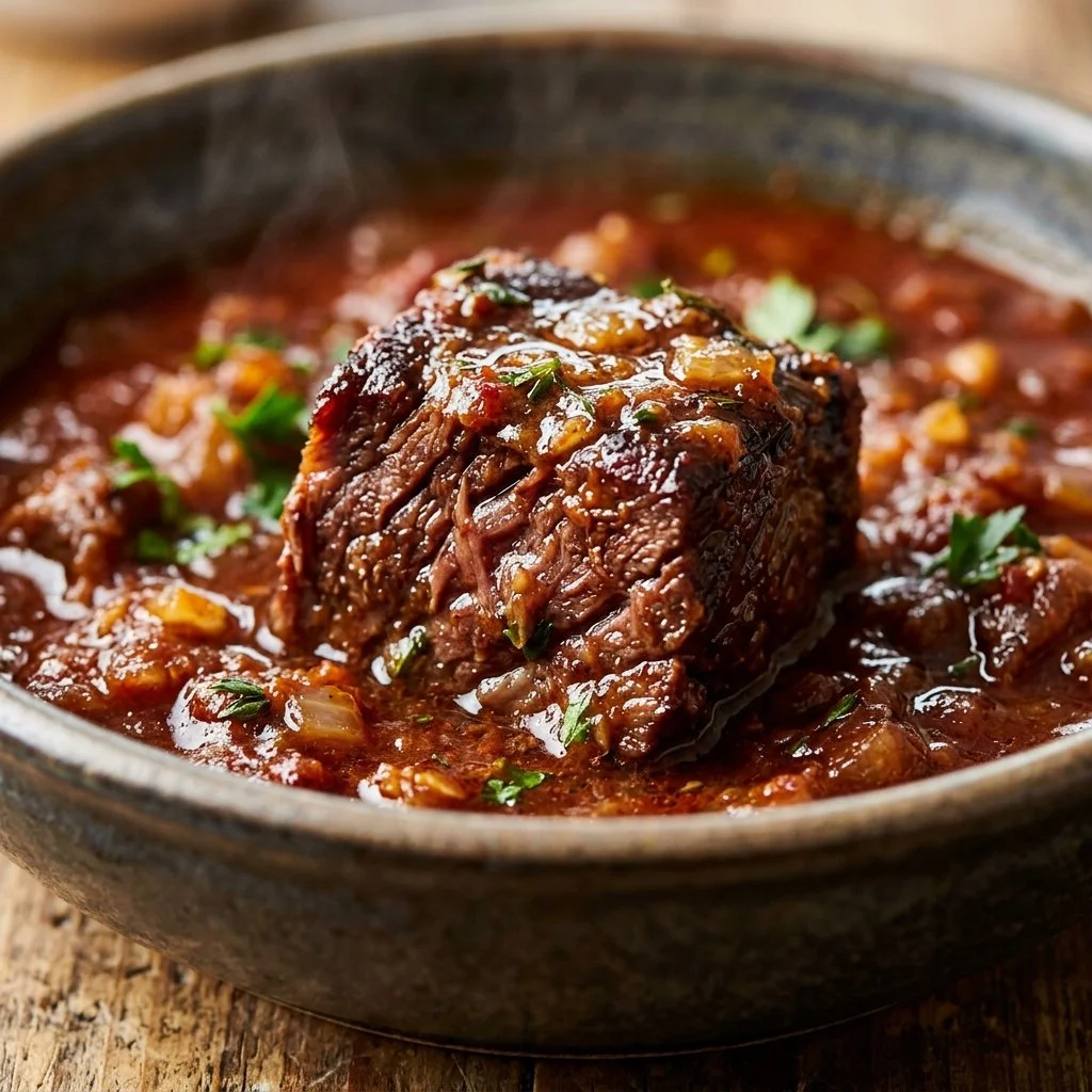 Delicious one-pot goulash with pasta and ground beef served in a bowl.