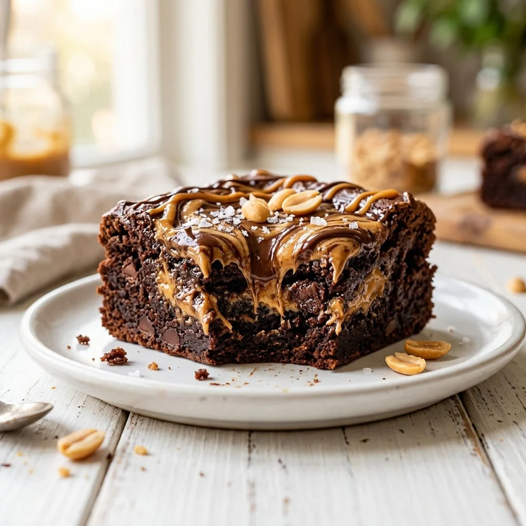Delicious homemade peanut butter brownies on a plate