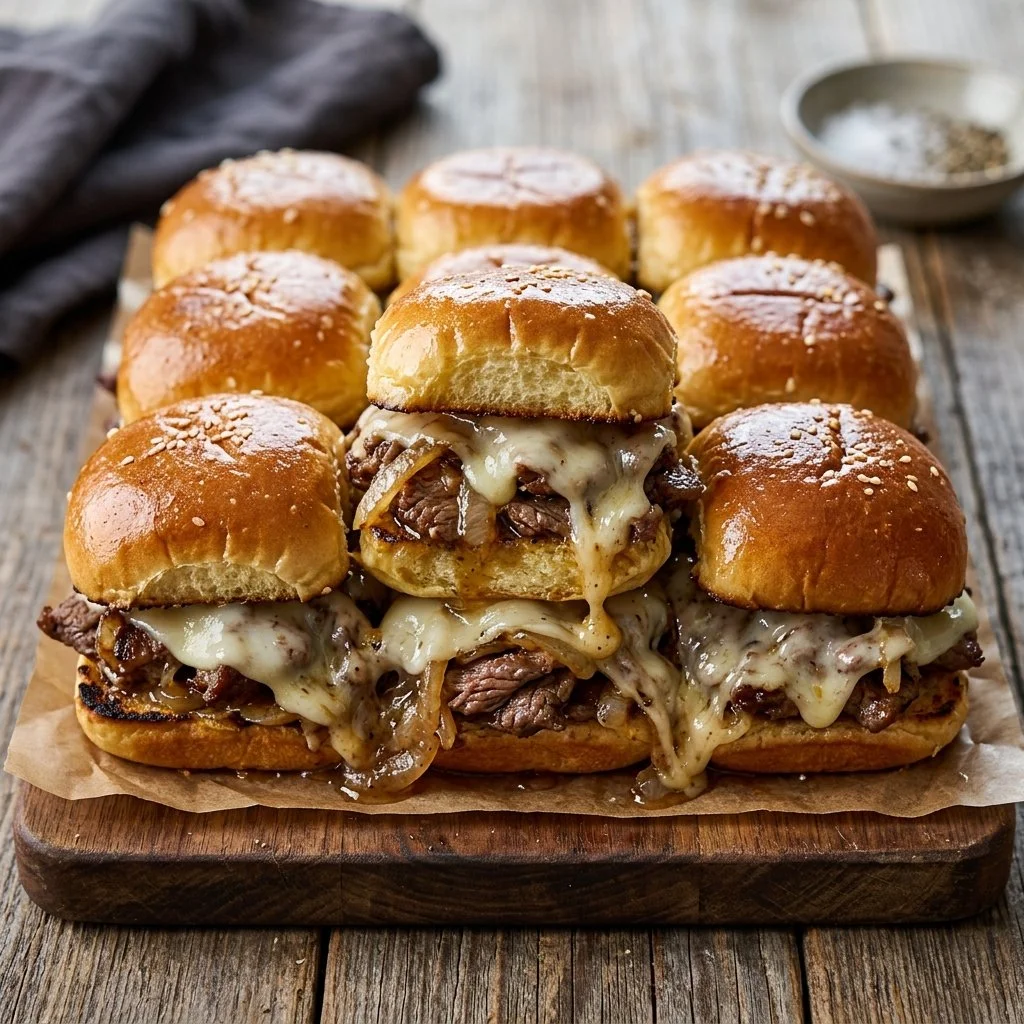 Delicious Philly cheesesteak sliders served on a platter