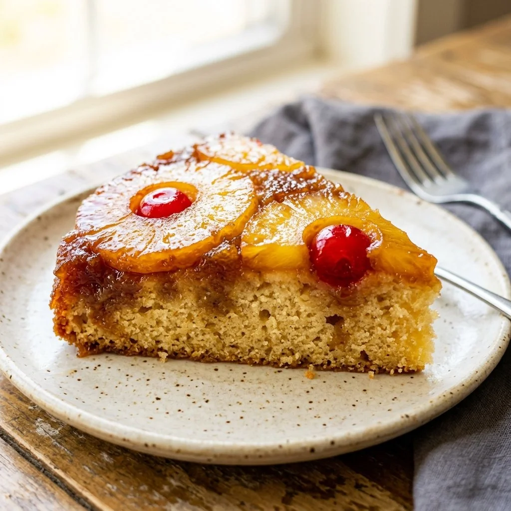 Homemade Pineapple Upside Down Cake with caramelized fruits on top