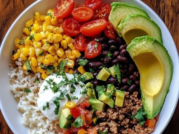 Delicious Pioneer Woman burrito bowl recipe with fresh ingredients and vibrant colors.