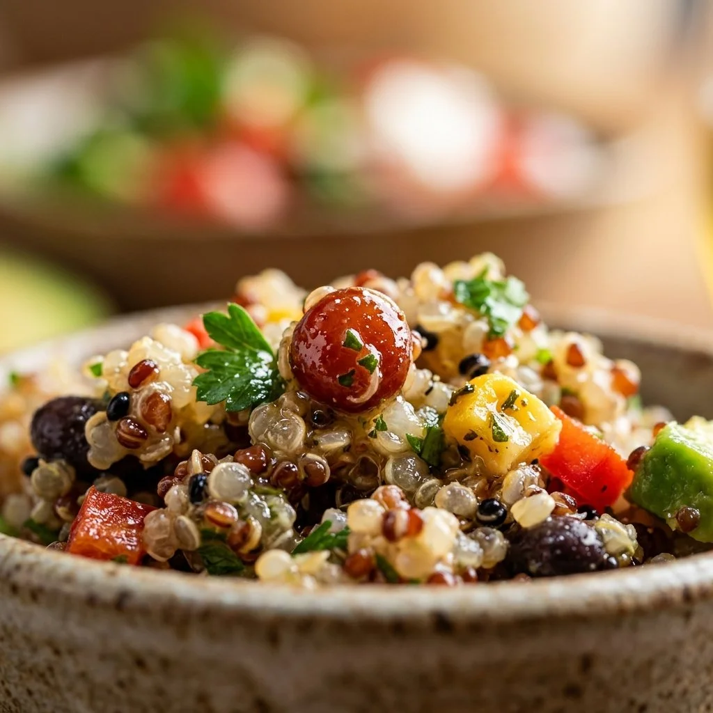 Colorful quinoa salad with fresh vegetables and herbs