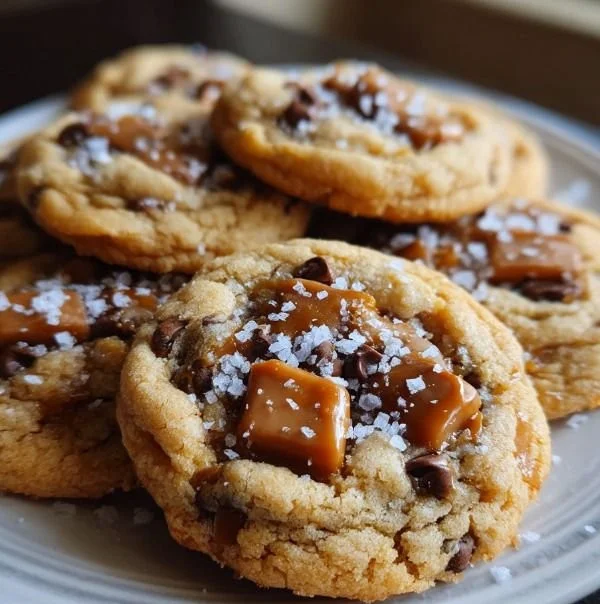 Delicious homemade salted caramel cookies on a cooling rack.