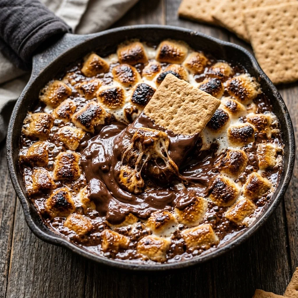 Delectable S'mores Dip with chocolate, marshmallows, and graham crackers