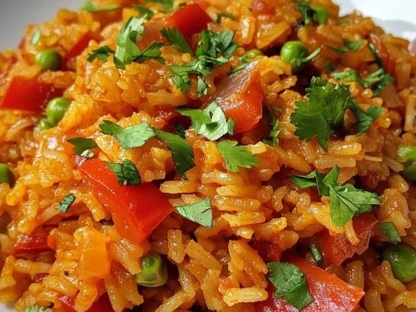 Delicious dish of homemade Spanish Rice served in a bowl.