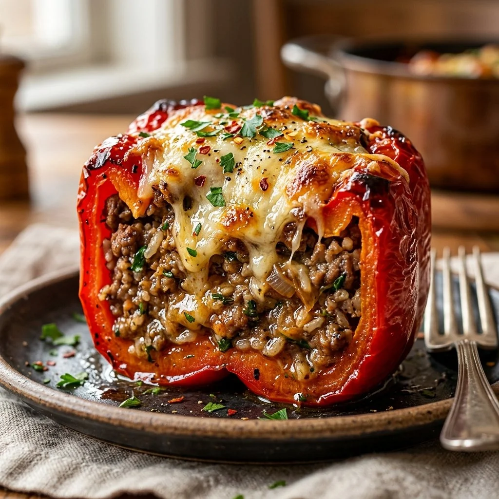 A colorful array of stuffed peppers filled with rice, vegetables, and spices.
