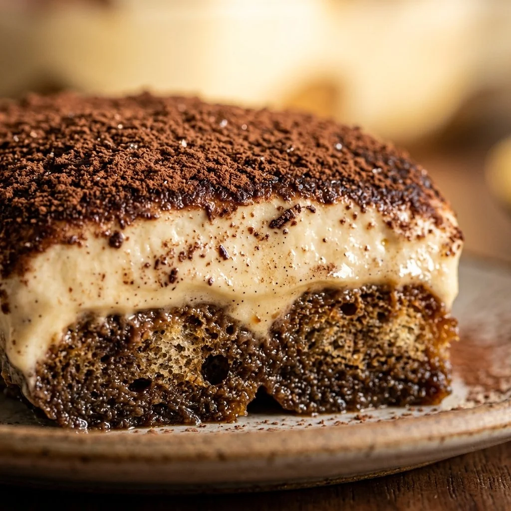 Delicious tiramisu dessert with coffee, mascarpone, and cocoa layers