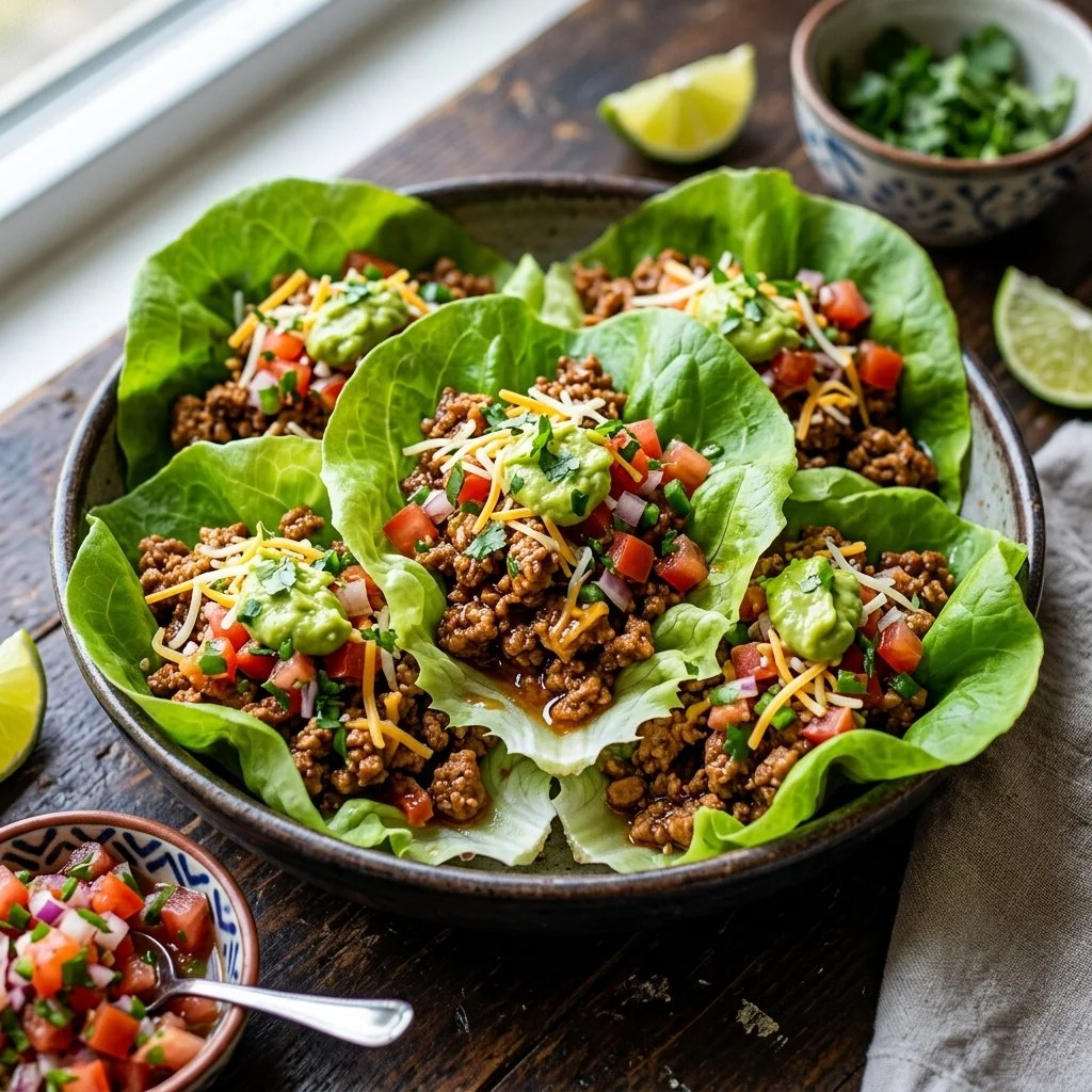 Healthy Turkey Taco Lettuce Wraps with fresh ingredients for a low-carb meal